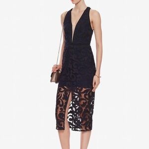 Manning Cartell Lace V-Neck Sheath Cocktail Midi Dress